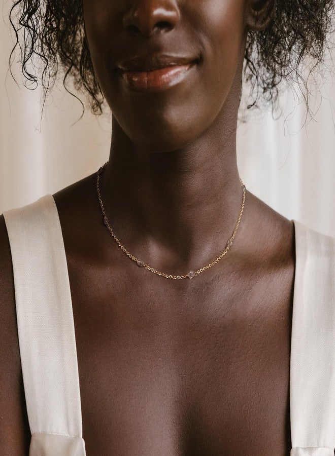 MYEARS Women Bead Choker Station Necklace Gold Gemstone 14K Simple Dainty Handmade Thick Chain Everyday Boho Beach Jewelry - Herkimer Diamond - Image 3